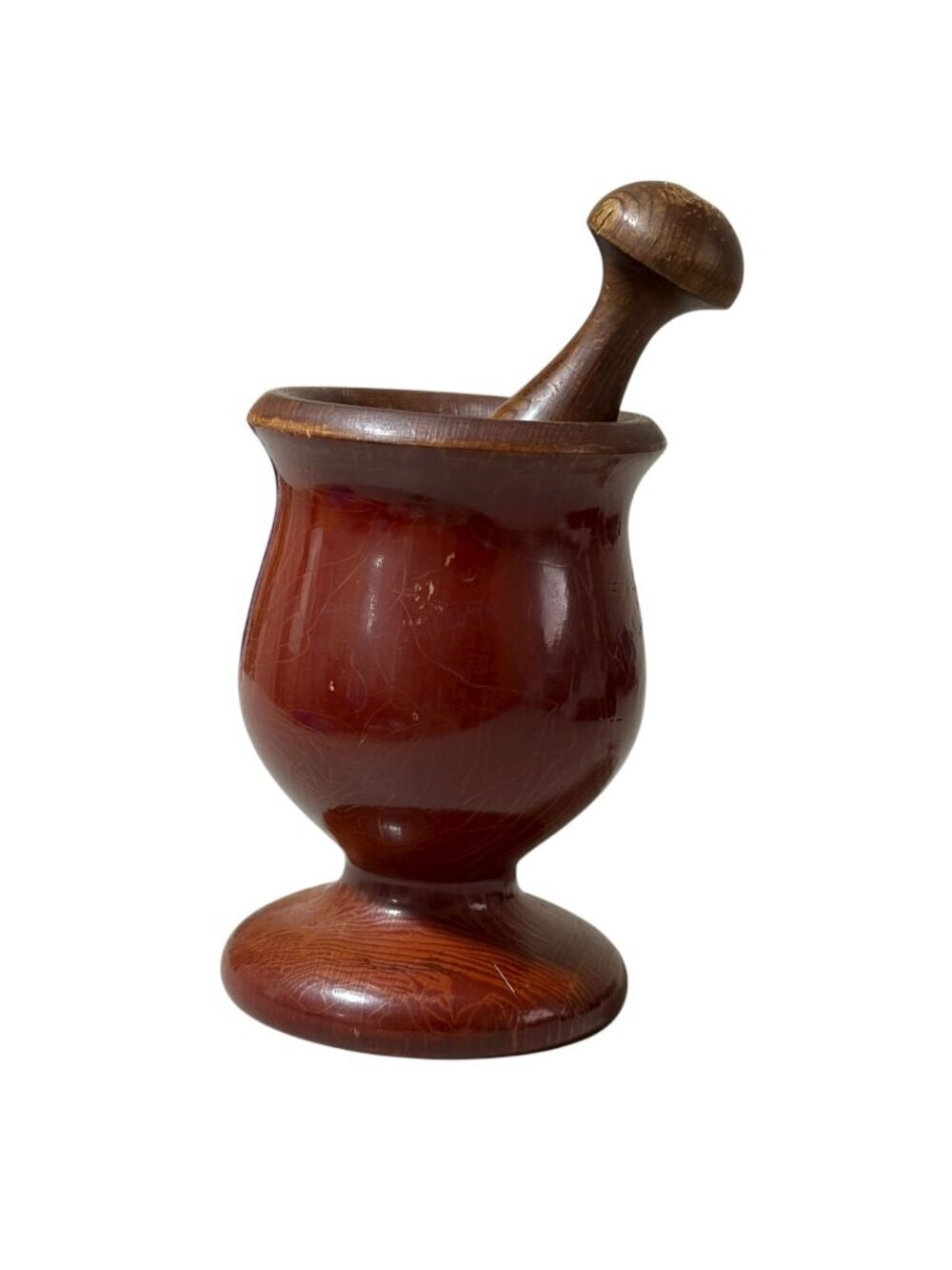 Vintage Hand Turned California Redwood Mortar and Pestle Set